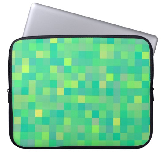 Stilvolles, trendy grün/gelb Pixel Mosaikmuster Laptopschutzhülle (Vorderseite)