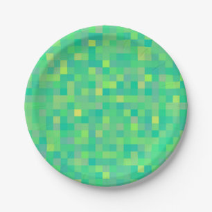 Stilvolles, trendy grün/gelb Pixel Mosaikmuster Pappteller