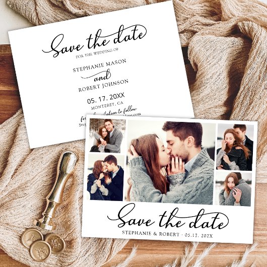 Stilvolles Trendy Script 3 Foto Collage Wedding Save The Date