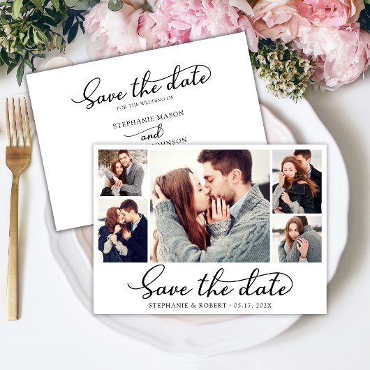 Stilvolles Trendy Script 3 Foto Collage Wedding Save The Date
