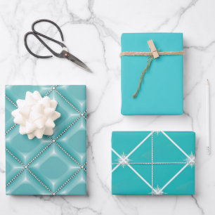 Stilvolles Türkis und Silbergitter Urlaub Geschenkpapier Set