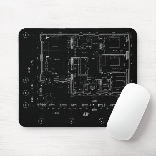 Stilvolles und funktionelles Blueprint Mousepad (Mit Mouse)