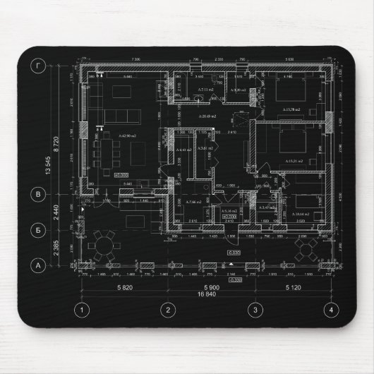 Stilvolles und funktionelles Blueprint Mousepad (Vorne)