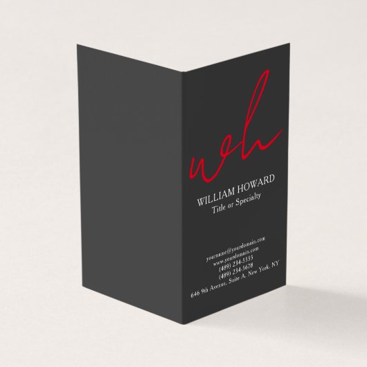 Stilvolles vertikales modernes Monogramm Grau Rot Visitenkarten (Vorderseite)