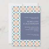 Stilvolles Verziert geometrisches Muster in Blue W Einladung (Vorderseite)