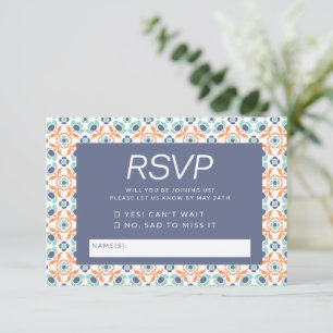 Stilvolles Verziert geometrisches Muster in Blue W RSVP Karte