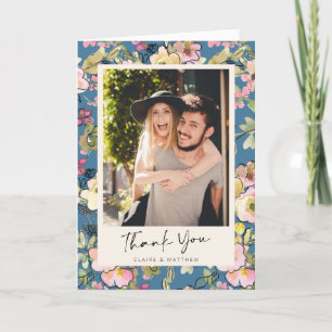 Stilvolles Vintage Blaues Florales Personalisierte Dankeskarte