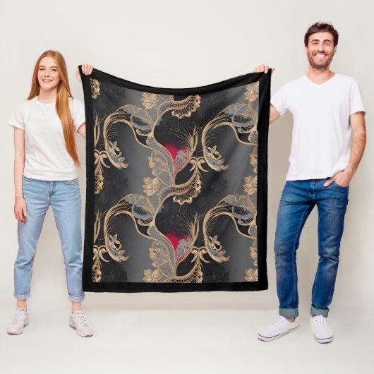 Stilvolles Vintage-Blumen-Spitzenmuster Rot Schwar Fleecedecke (Beispiel)