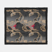 Stilvolles Vintage-Blumen-Spitzenmuster Rot Schwar Fleecedecke (Vorderseite (Horizontal))