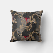 Stilvolles vintage Blumen-Spitzenmuster rot schwar Kissen (Rückseite)