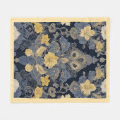 Stilvolles vintage gelb-blaues Blumen-Spitzenmuste Fleecedecke (Vorderseite (Horizontal))