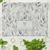 Stilvolles Wasserfarben-Grün-Eukalyptus-Monogramm Geschirrtuch (Gefaltet)
