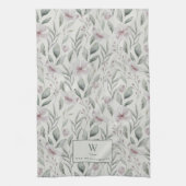 Stilvolles Wasserfarben-Grün-Eukalyptus-Monogramm Geschirrtuch (Vertikal)