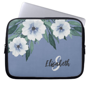 Stilvolles wasserfarbenes florales monogramm Namen Laptopschutzhülle