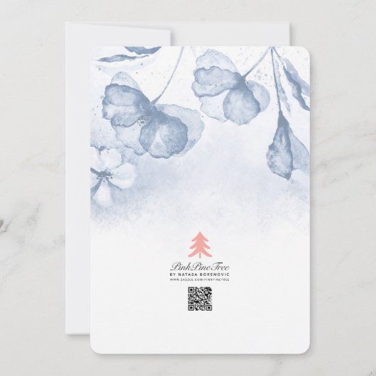 Stilvolles Watercolor Blue Floral Brautparty Einladung (Rückseite)