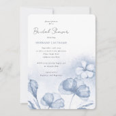 Stilvolles Watercolor Blue Floral QR Brautparty Einladung (Vorderseite)