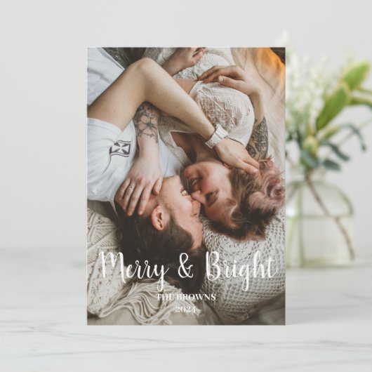 Stilvolles Weihnachten Merry Bright Family Foto (Stehend Vorderseite)