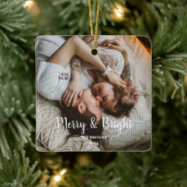 Stilvolles Weihnachten Merry Bright Family Foto Keramikornament
