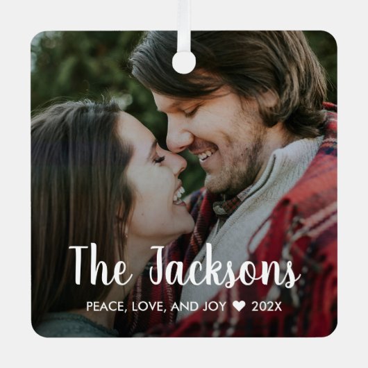 Stilvolles Weihnachtsfest Minimal Rustikales Coupl Ornament Aus Metall (Vorderseite)