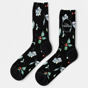 Stilvolles Weihnachtsmuster, Holly Red & Blue Berr Socken