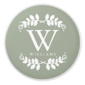 Stilvolles weises Grün-Monogramm Keramikknauf (Vorderseite)