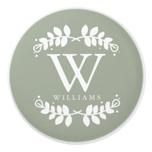 Stilvolles weises Grün-Monogramm Keramikknauf (Vorderseite)