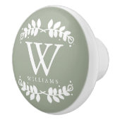 Stilvolles weises Grün-Monogramm Keramikknauf (Rechts)