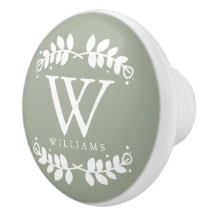 Stilvolles weises Grün-Monogramm Keramikknauf