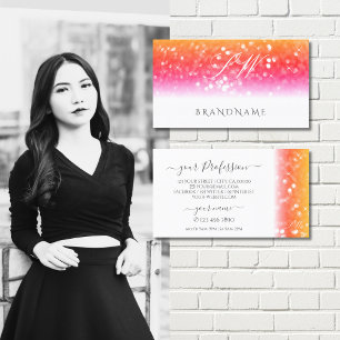 Stilvolles Weiß Buntes Funkelndes Glitter Monogram Visitenkarte