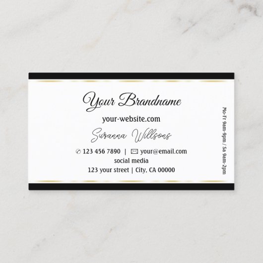 Stilvolles Weiß mit schwarzen und goldenen Streife Visitenkarte (Rückseite)