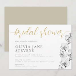 Stilvolles Weiß-Orchid-Kalligrafie-Brautparty Einladung