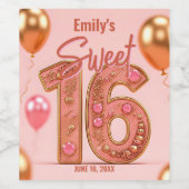 Stilvolles Weiß Pink und Gold Sweet 16 Weinetikett (Einzelnes Label)