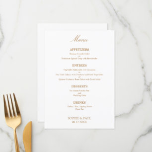 Stilvolles weißes Golden Beige Wedding Menu Menükarte