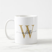 Stilvolles weißes und goldenes Monogramm-Namenssch Kaffeetasse (Links)