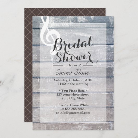 Stilvolles, wetterfestes Holz - Musikalisches Brau Einladung (Vorne/Hinten)