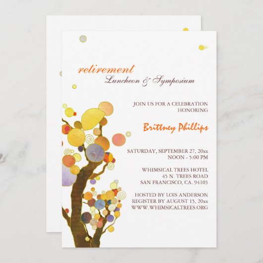 Stilvolles Whimsical Trees Retirement Party Einladung (Vorne/Hinten)