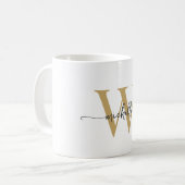 Stilvolles White and Gold Monogram Name Script Kaffeetasse (Vorderseite Links)