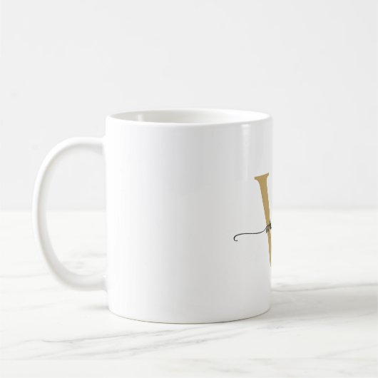 Stilvolles White and Gold Monogram Name Script Kaffeetasse (Links)