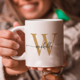 Stilvolles White and Gold Monogram Name Script Kaffeetasse