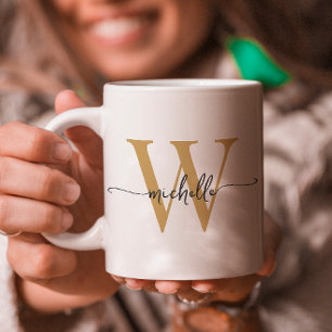Stilvolles White and Gold Monogram Name Script Kaffeetasse