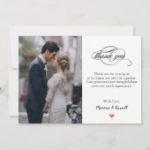 Stilvolles White Calligraphy Wedding Foto Dankeskarte (Rückseite)