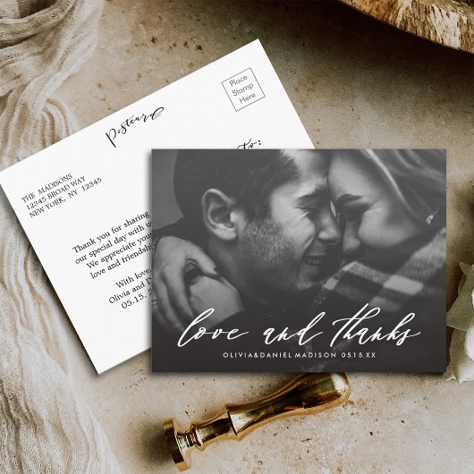 Stilvolles White Calligraphy Wedding Foto Vielen D Postkarte