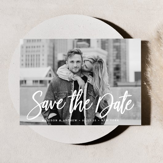 Stilvolles White Script-Foto Save the Date