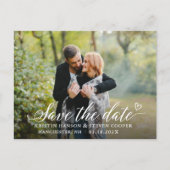 Stilvolles White Script Foto Save the Date Postcar Postkarte (Vorderseite)