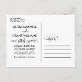 Stilvolles White Script Wedding Foto Save the Date Ankündigungspostkarte (Rückseite)