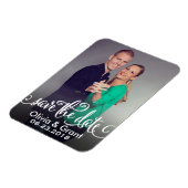 Stilvolles White Script Wedding Foto Save the Date Magnet (Linke Seite)