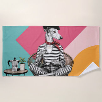 Stilvolles Windhund-Café Pop-Art-Porträt Strandtuch