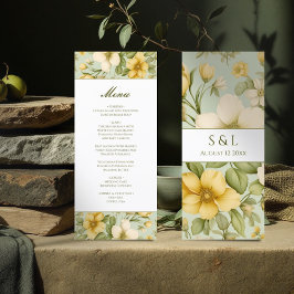 Stilvolles, zartes Grün und beige Blumengerichte Menükarte