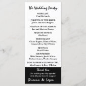 Stilvolles zeitgenössisches Schwarz-Weiß-Hochzeits Programm (Rückseite)