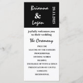 Stilvolles zeitgenössisches Schwarz-Weiß-Hochzeits Programm (Vorderseite)